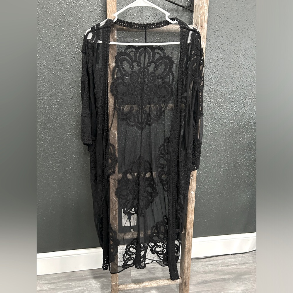 Woman’s black lace long cardigan